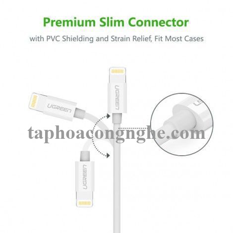 Ugreen 80313 50CM màu trắng cáp Lightning ra Usb 0.5M mạ nickel chống nhiễu có chíp MFI chính hãng US155 30080313